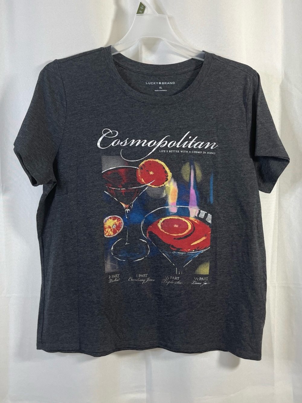 Lucky Brand Gray Cosmopolitan Graphic Short Sleeve Tee T-shirt Size XL